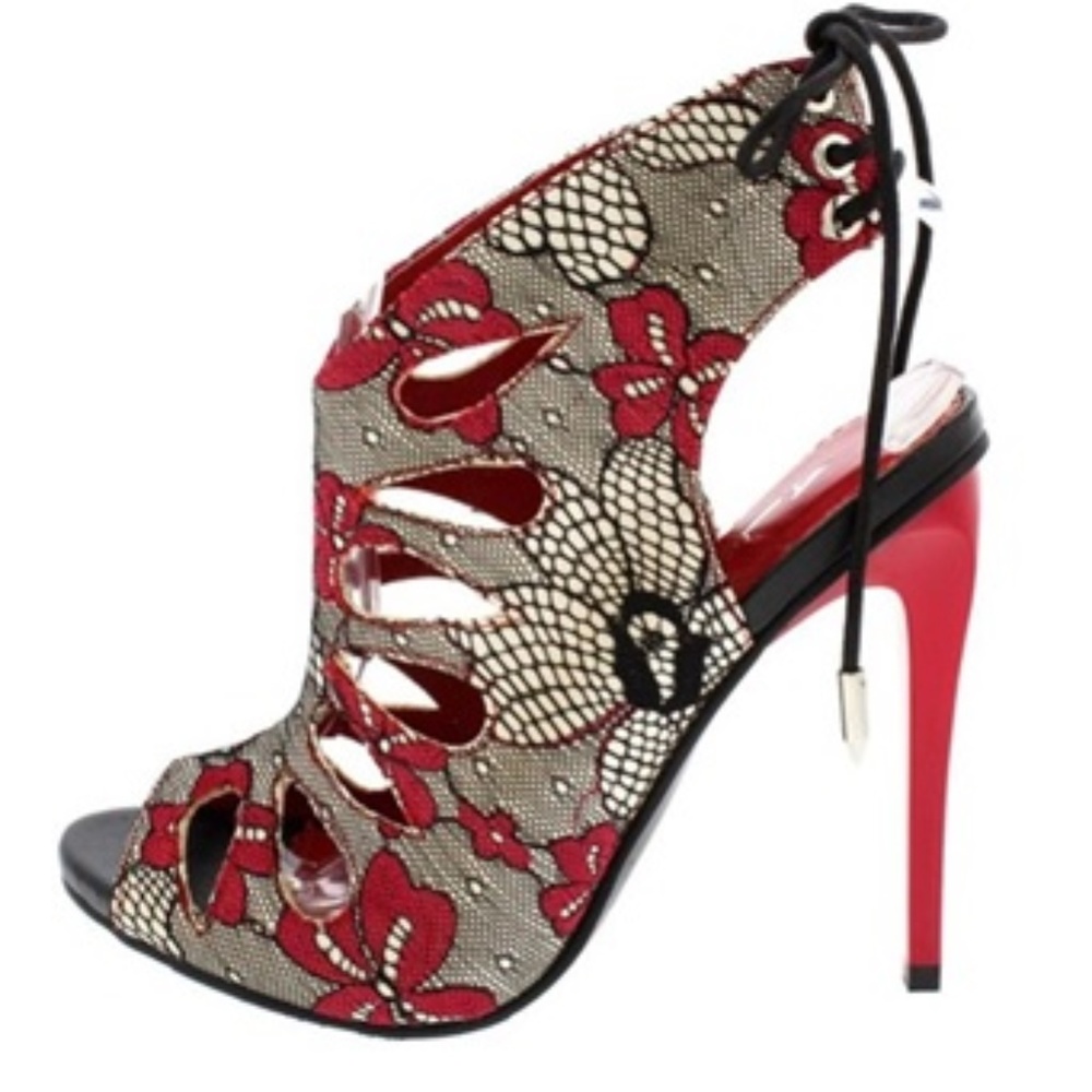 Red Lace High Heel Sandal